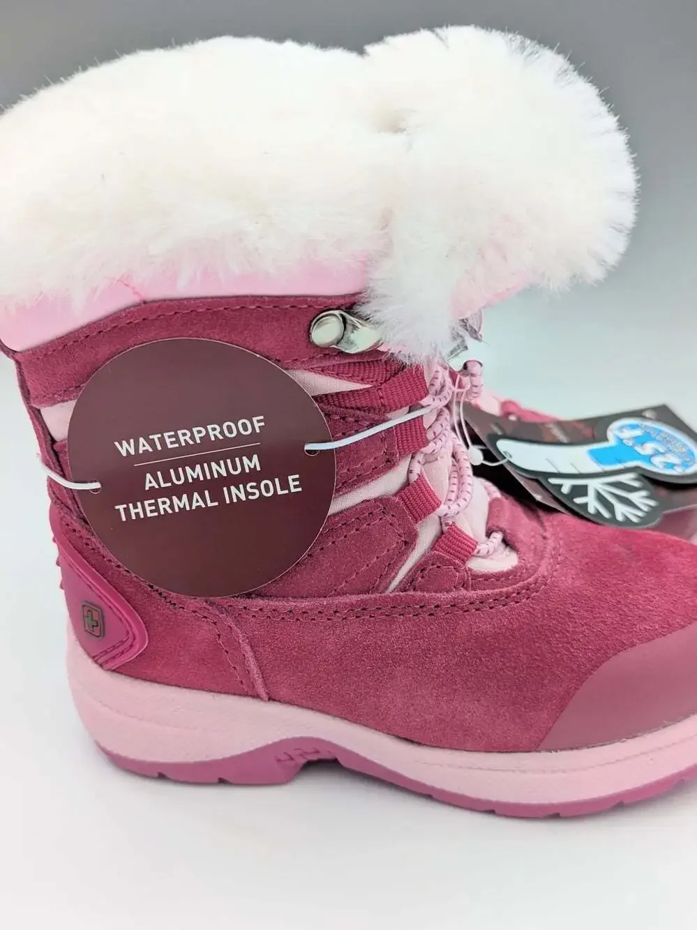 NWT Swiss Tech Girls' (Size8) Suede Waterproof Winter Snow Boots w/Faux Fur Cuff